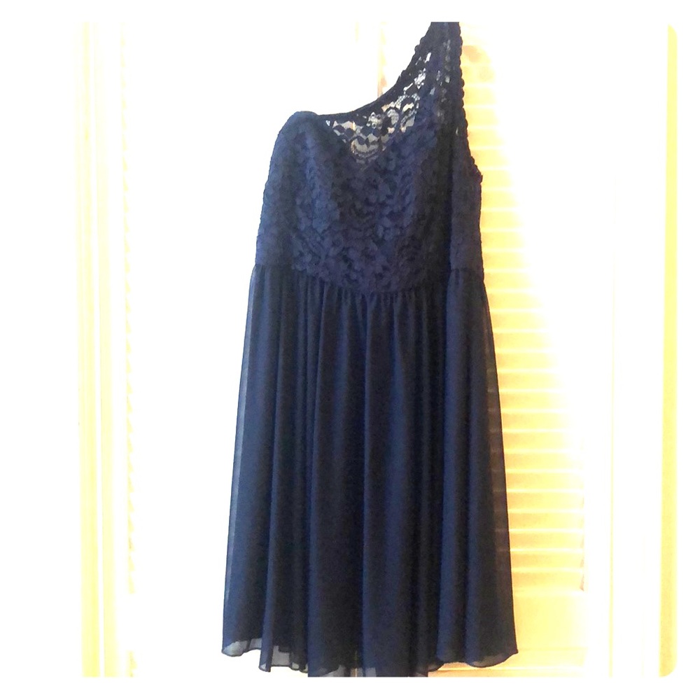 David’s Bridal Navy, One Shoulder. Sz - 16